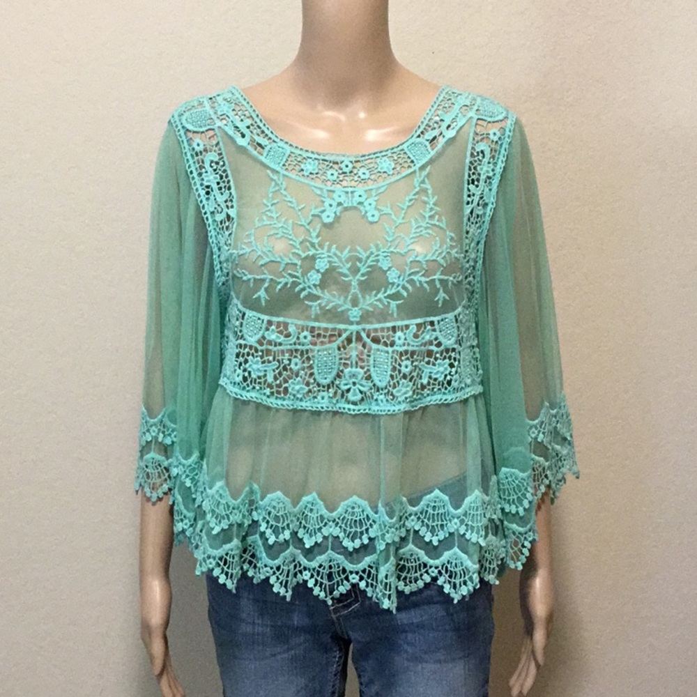 Mint Green  Sheer Lace Top